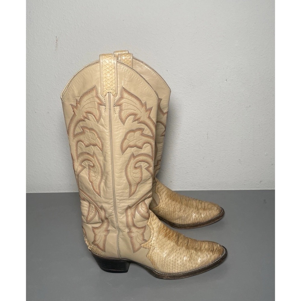 Vintage Larry Mahan Women's Python Snakeskin Western Cowboy Boots 8561 Size 6 B